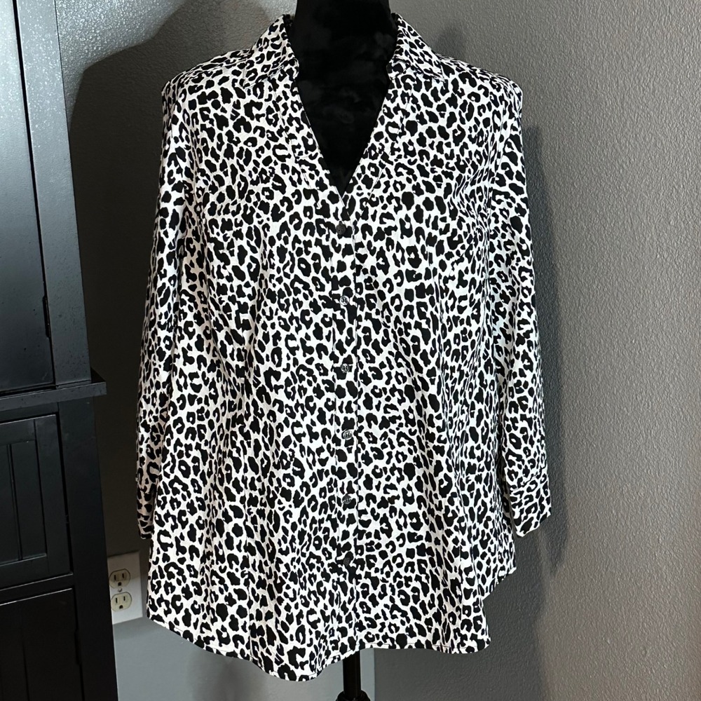 Lane Bryant Blouse Size 20 Leopard Print Button Front Plus‎ Chic Trendy Boho